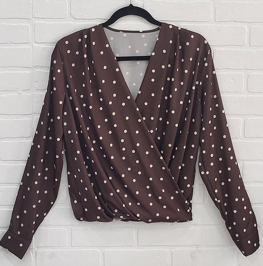 Satin Polka Dot V-Neck Blouse
