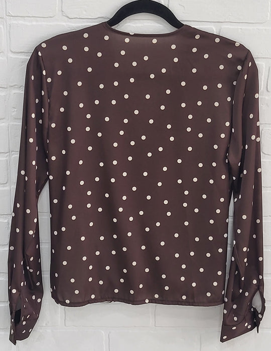 Satin Polka Dot V-Neck Blouse