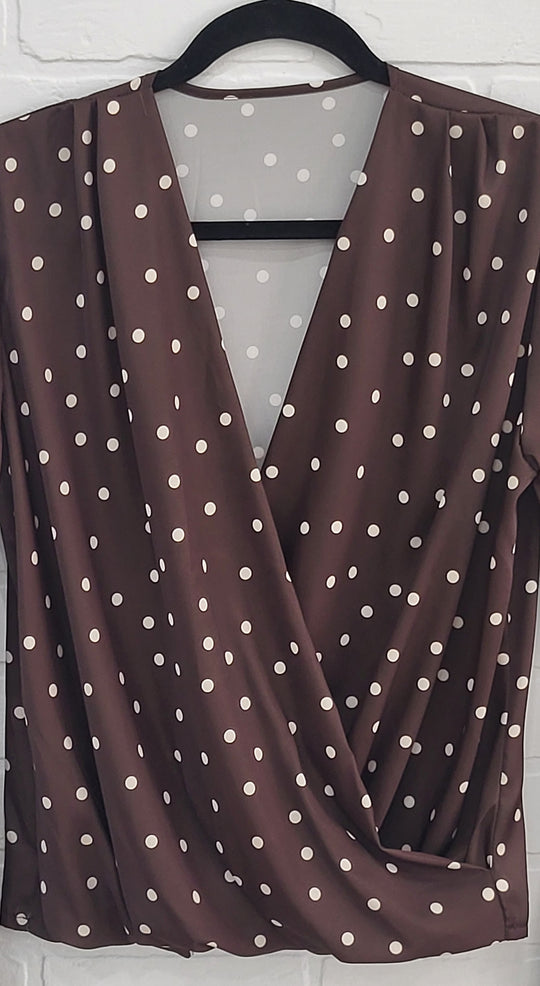 Satin Polka Dot V-Neck Blouse