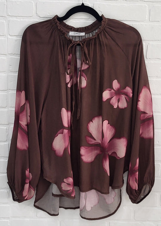 Mocha Blossom Peasant Blouse