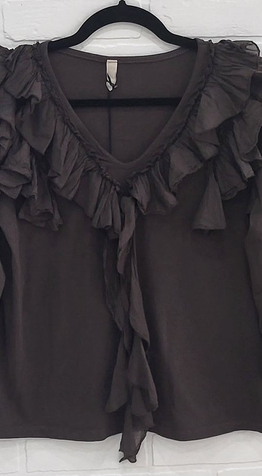 Ruffle V Neck Top by Lux Luna