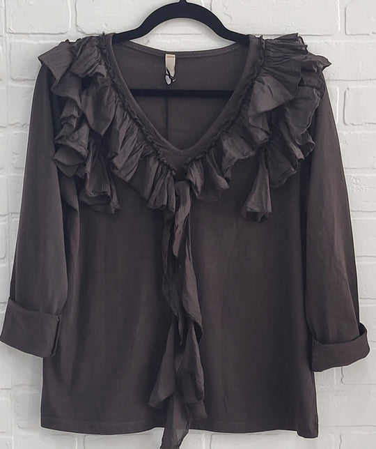 Ruffle V Neck Top by Lux Luna