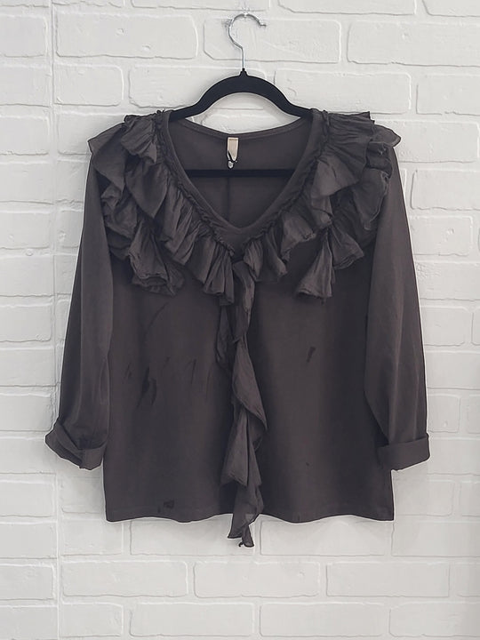Ruffle V Neck Top by Lux Luna