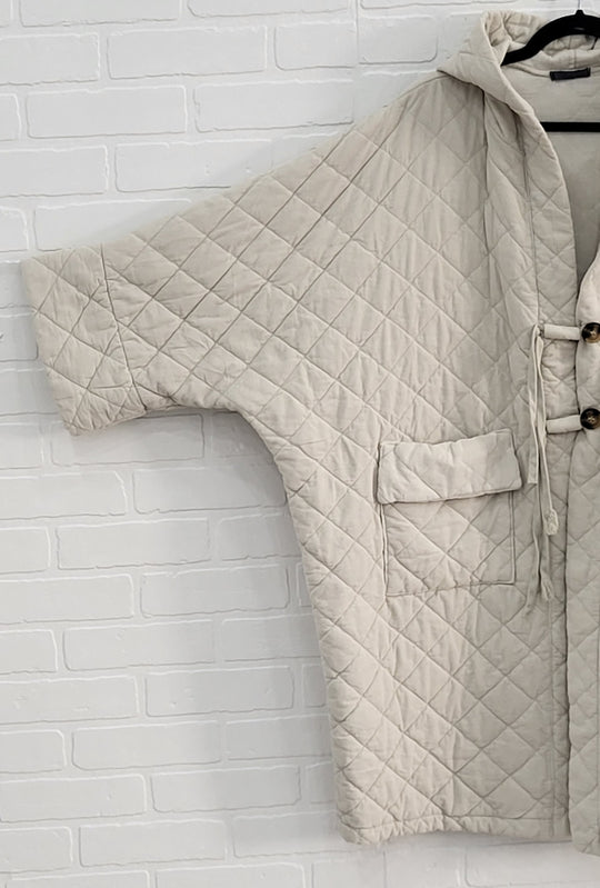Corduroy Quilted Hooded Coat