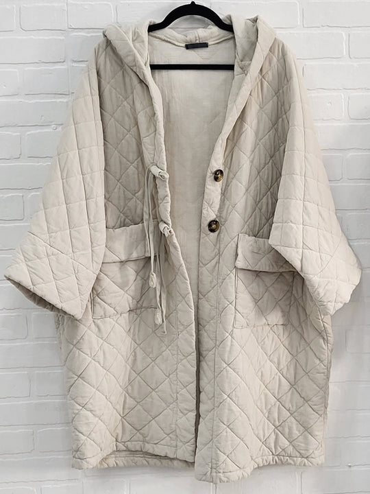 Corduroy Quilted Hooded Coat