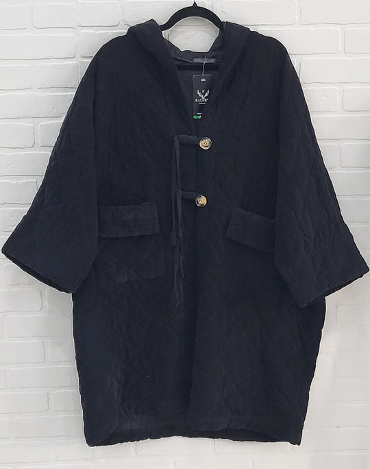 Corduroy Quilted Hooded Coat