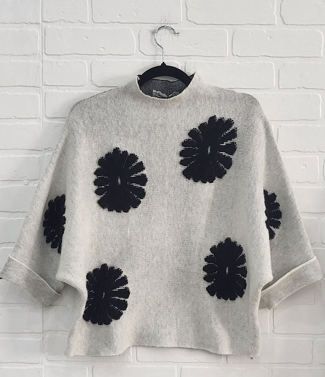 Texture Floral Mock Neckline Sweater