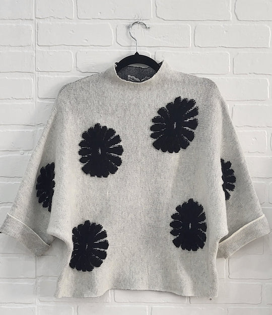 Texture Floral Mock Neckline Sweater