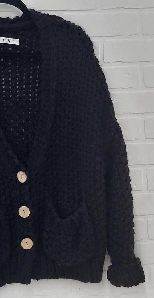 Chunky Cardigan with Wooden Buttons