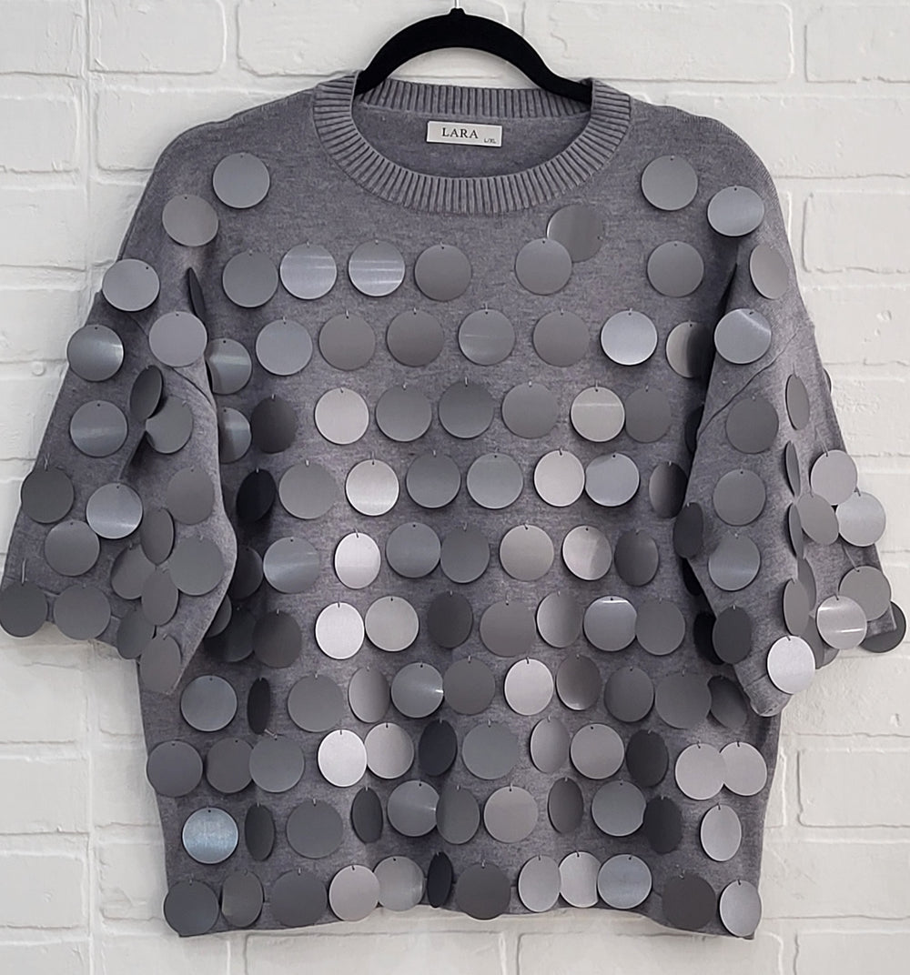 Lara Sequined Discs Short Sleeve Top