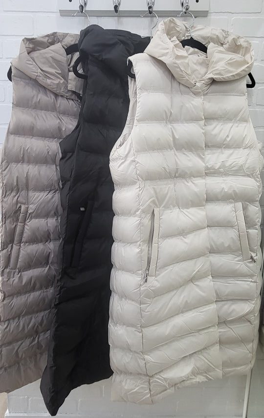 Long Puffy Vest Hoodie