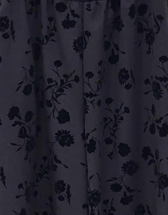 Wide Leg Trousers with  Floral Velvet