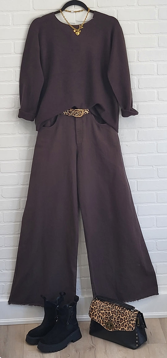 Brown Wide Leg Denim Pants