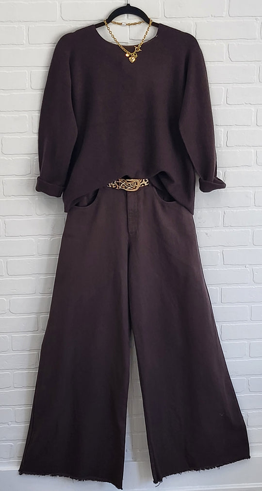 Brown Wide Leg Denim Pants