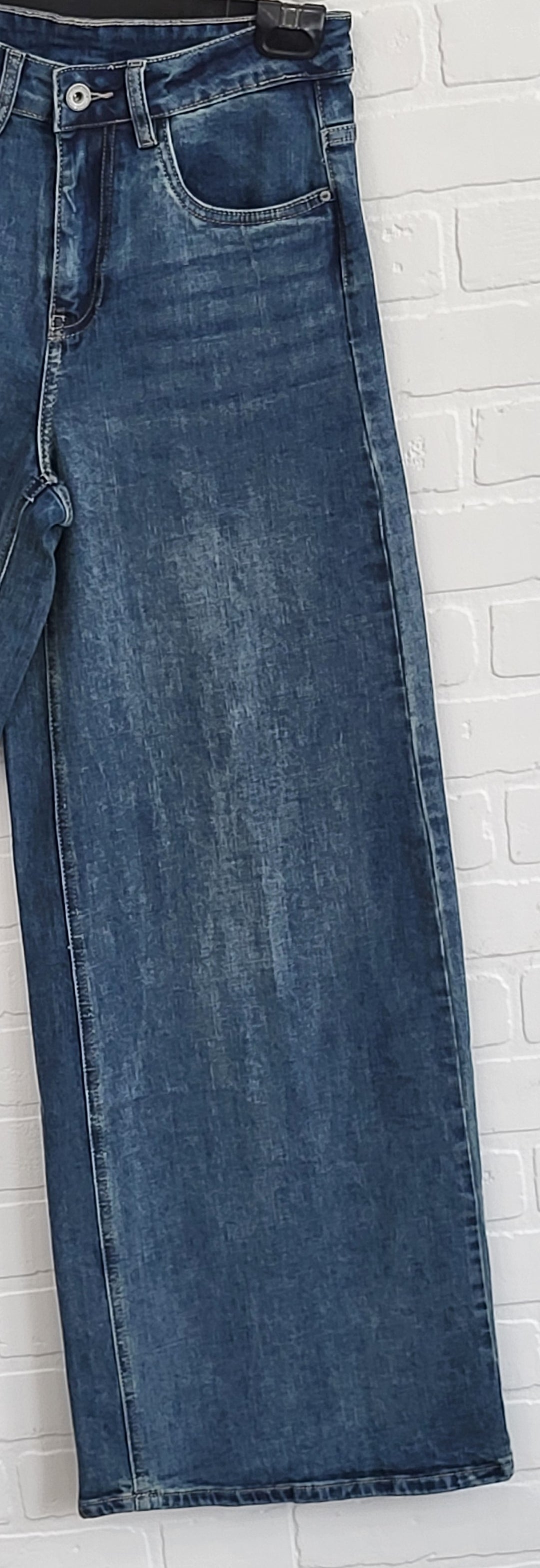 3-D Wide Leg Denim Jeans