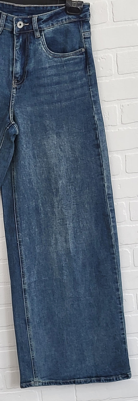 3-D Wide Leg Denim Jeans