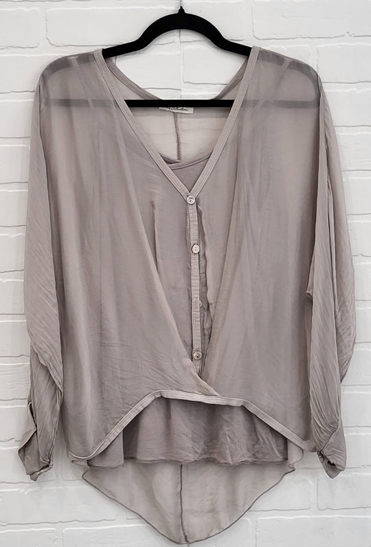 Silk-Blend Button-Front Blouse Set