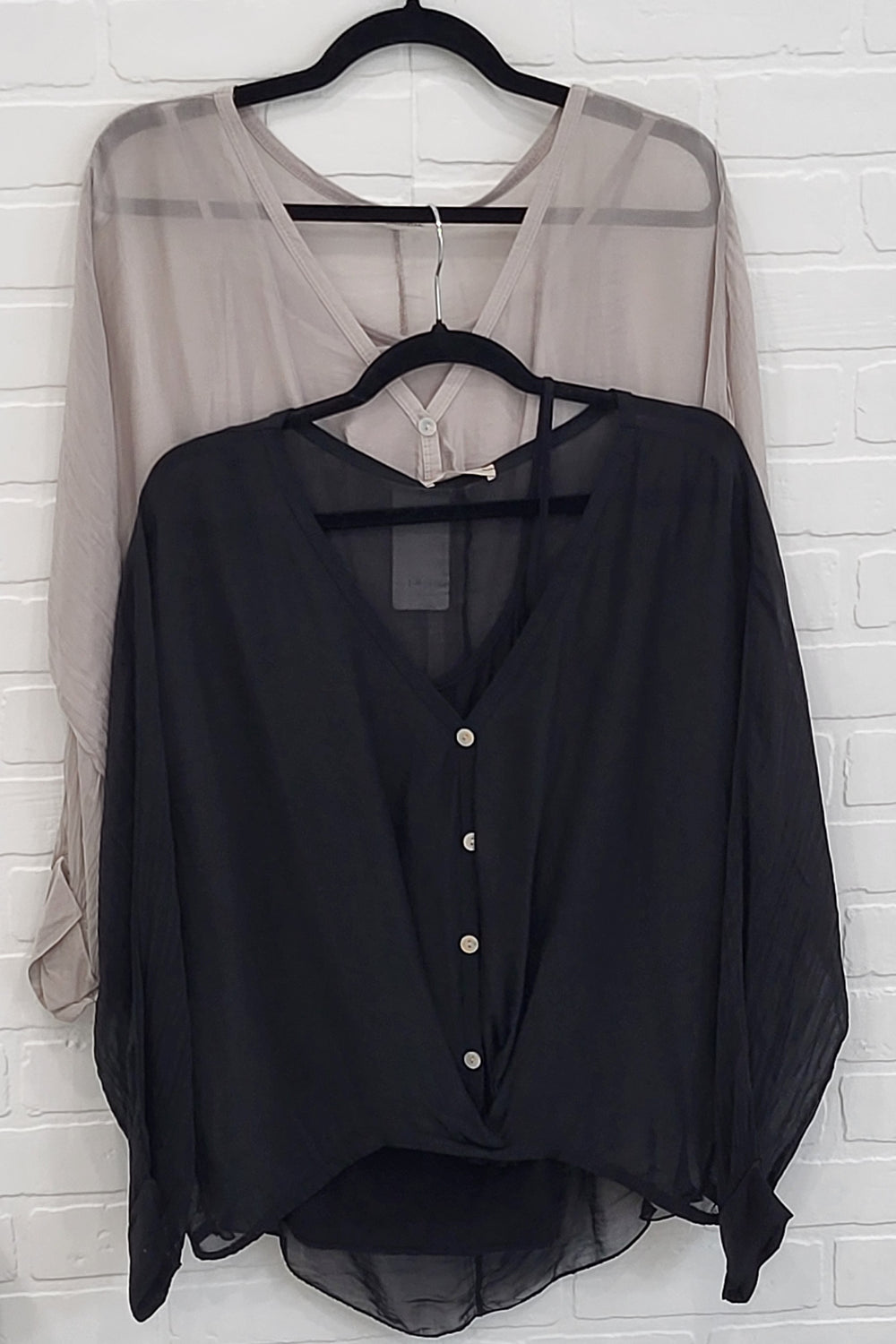 Silk-Blend Button-Front Blouse Set