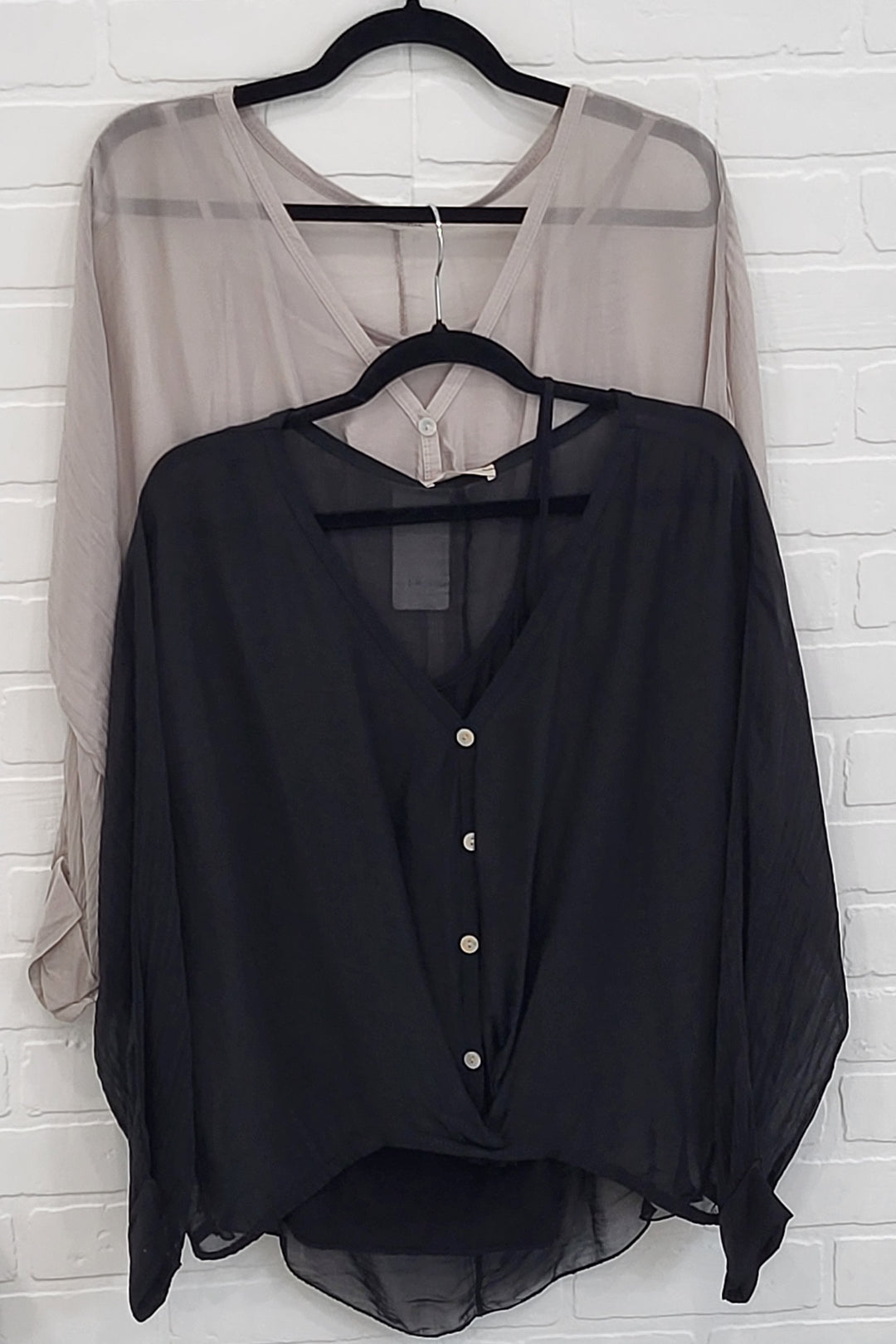 Silk-Blend Button-Front Blouse Set