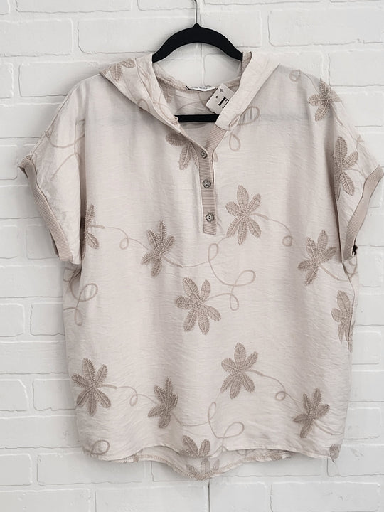 Capri Embroidered Cotton Hoodie Top