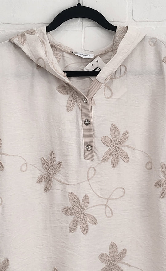 Capri Embroidered Cotton Hoodie Top