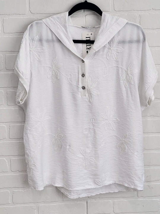 Capri Embroidered Cotton Hoodie Top