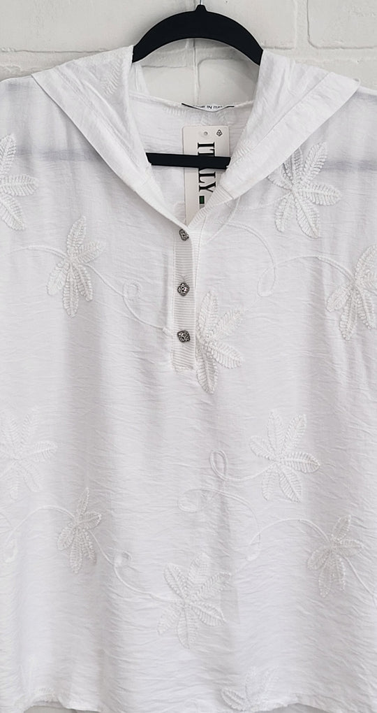 Capri Embroidered Cotton Hoodie Top