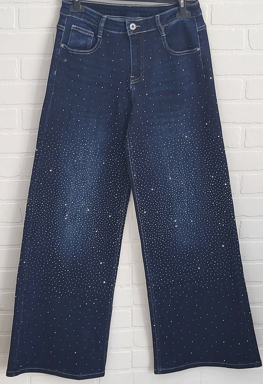 Rhinestones Wide Leg Jeans