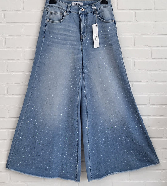 Lux Sparkle Wide-Leg Denim Jeans