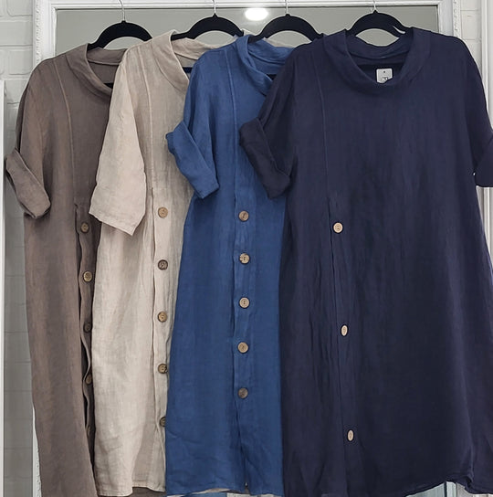 Audrey Button Linen Dress