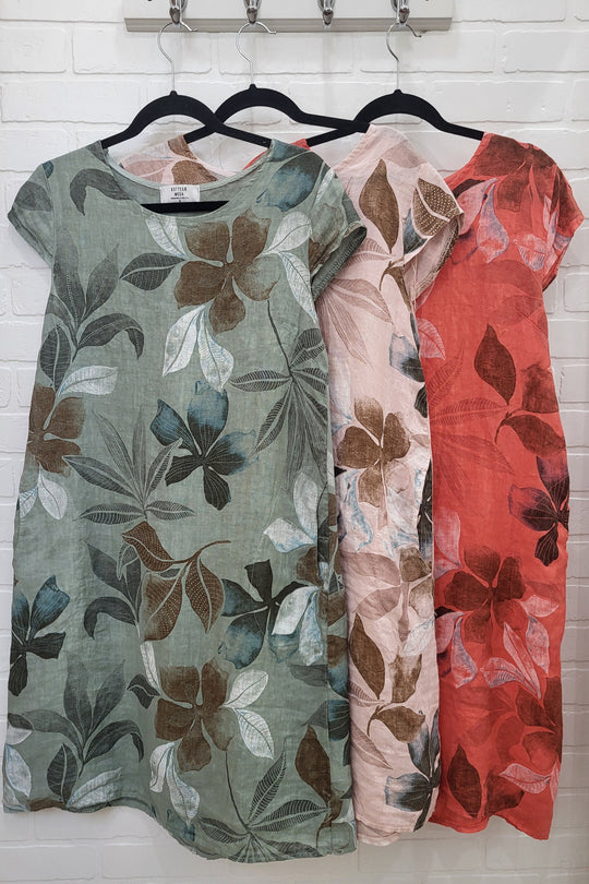 Bottega Botanical Breeze Linen Shift Dress