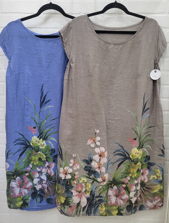 Bottega Garden Print Linen Dress