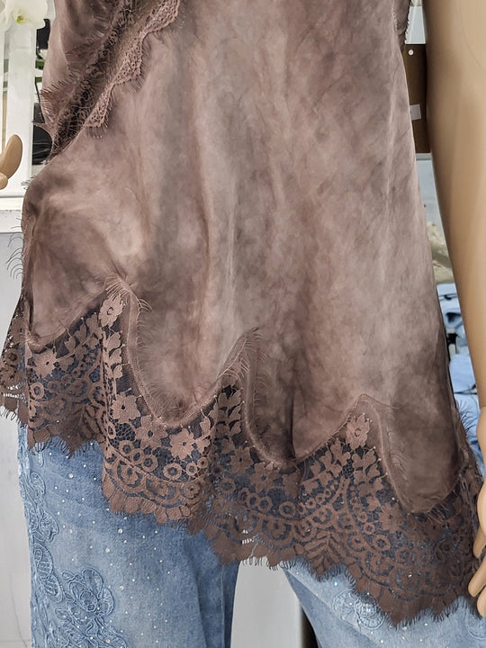 Satin Tank Asymmetrical Lace Bottom