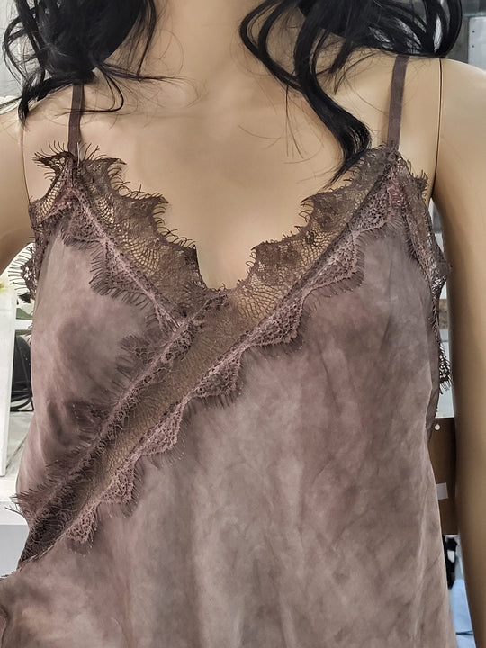 Satin Tank Asymmetrical Lace Bottom