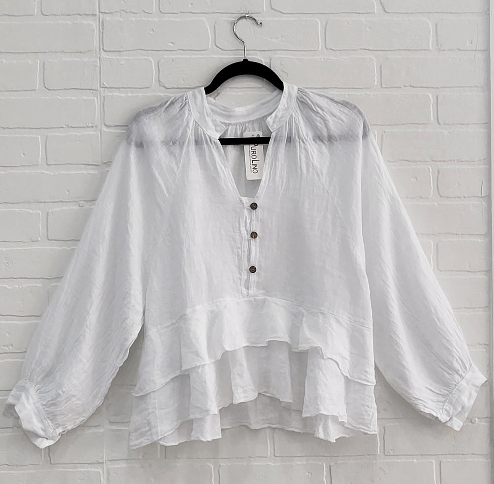 Santorini Linen Ruffle Blouse