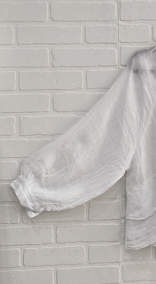Santorini Linen Ruffle Blouse