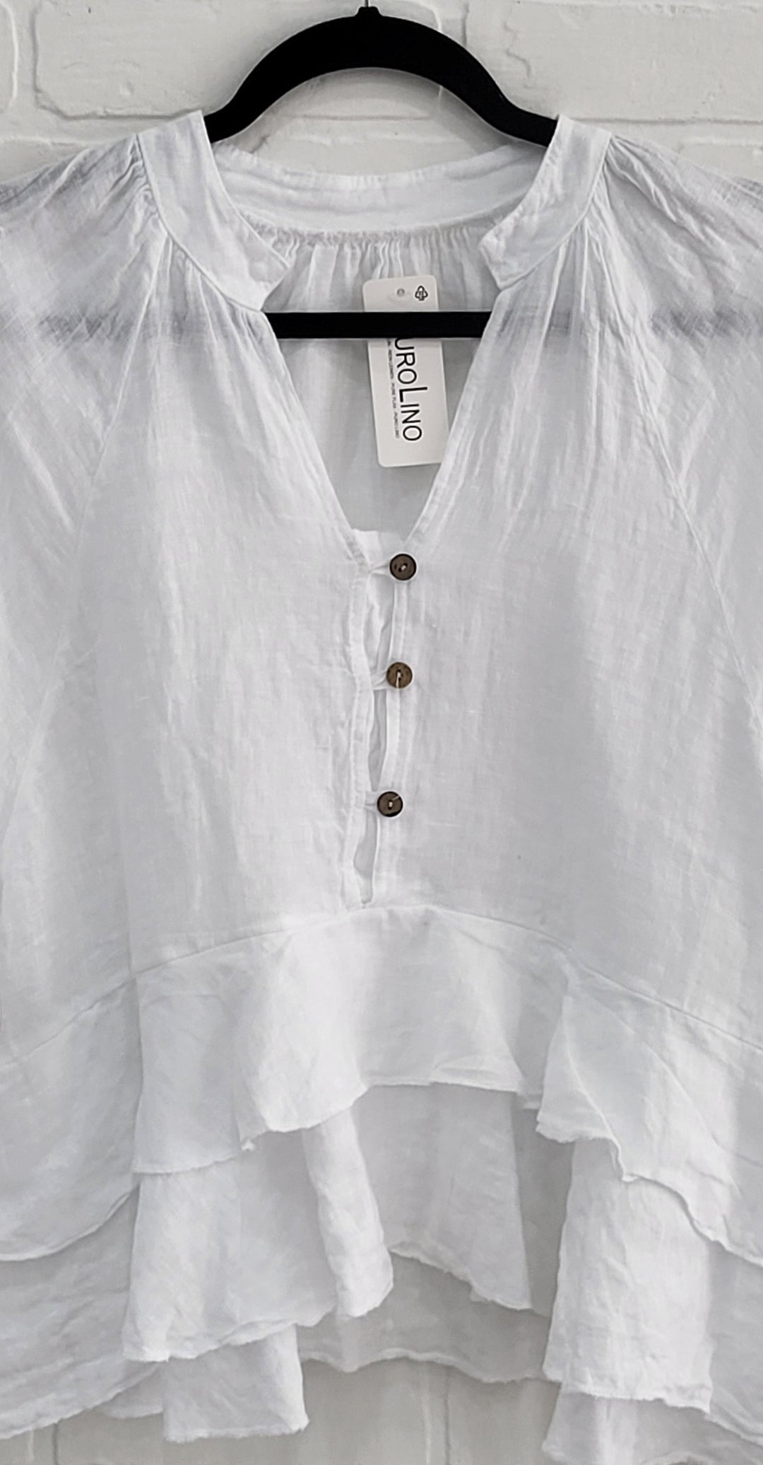 Santorini Linen Ruffle Blouse