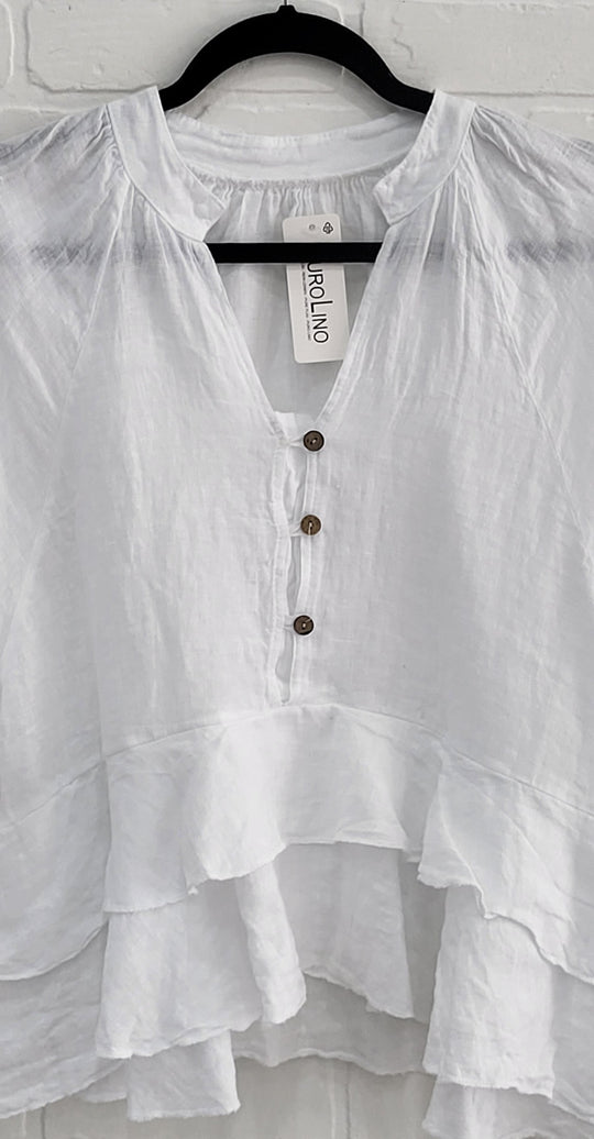 Santorini Linen Ruffle Blouse