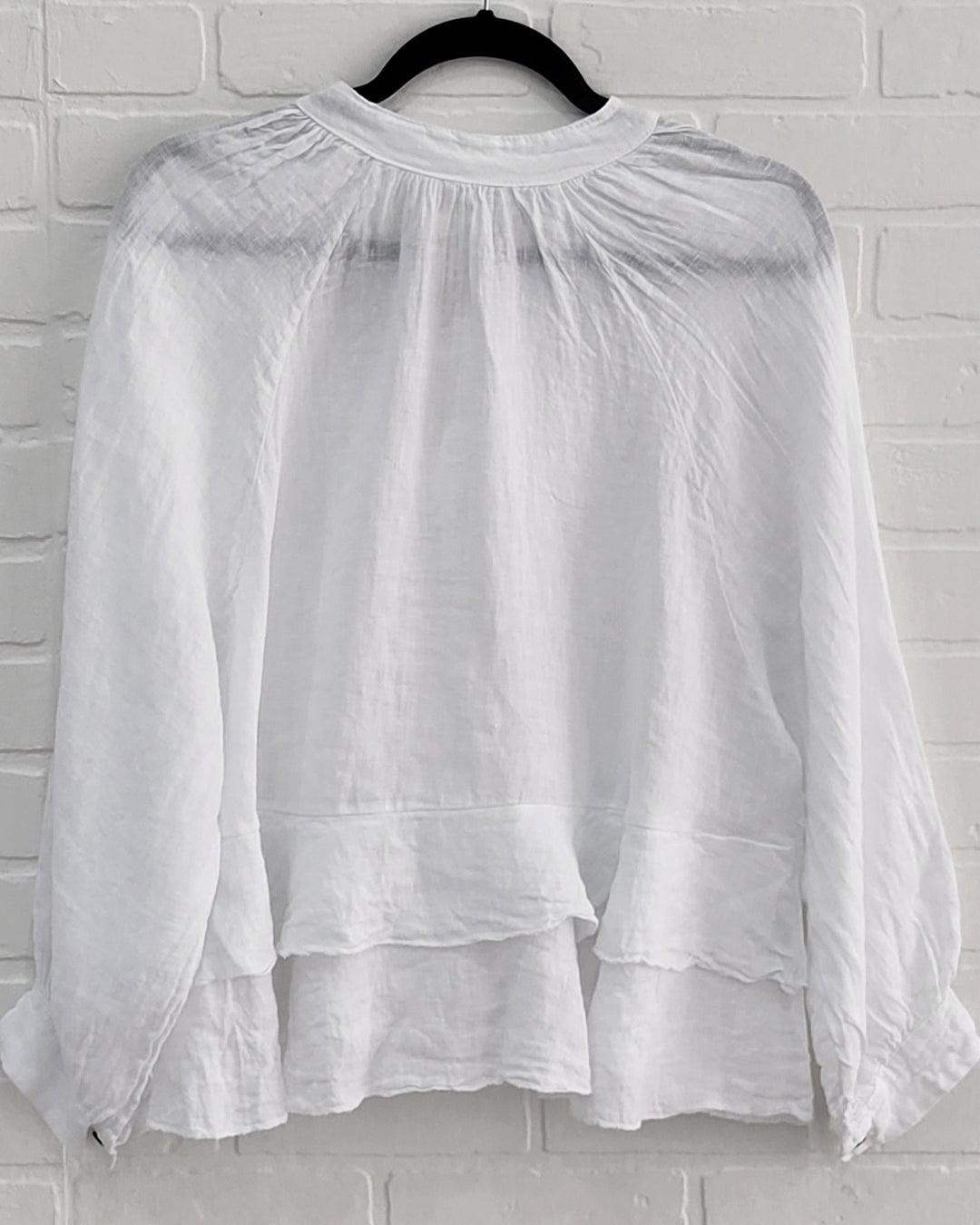Santorini Linen Ruffle Blouse