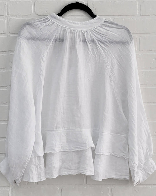 Santorini Linen Ruffle Blouse