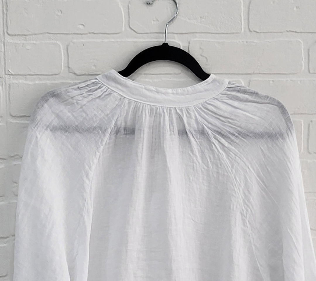 Santorini Linen Ruffle Blouse