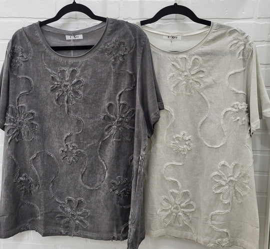 Vintage Bloom Stone-Washed Cotton Top