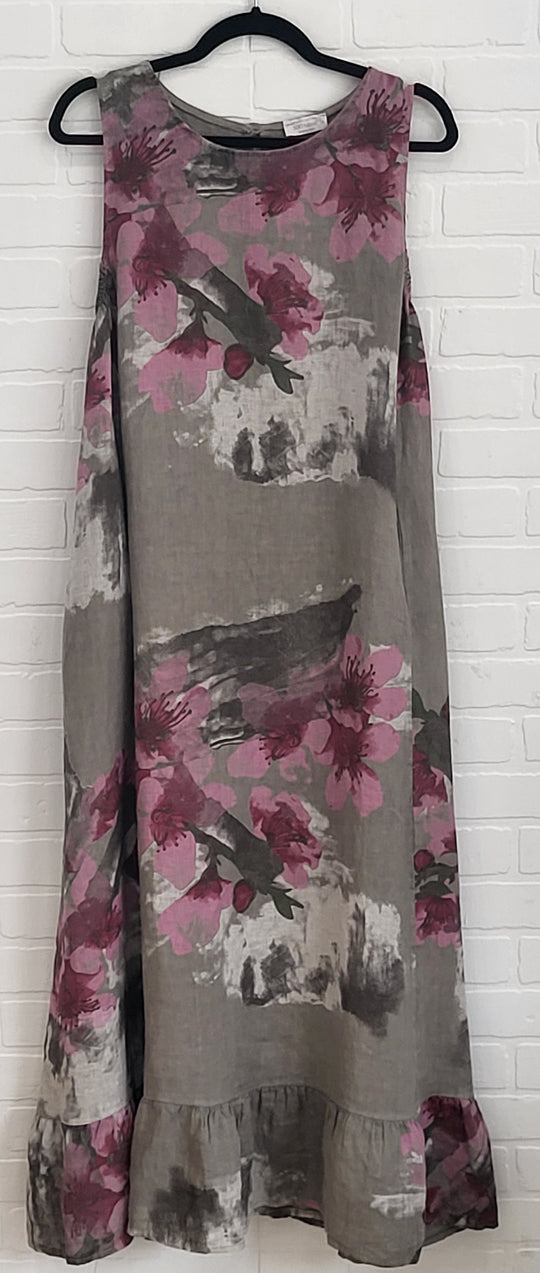 Sleeveless Cherry Blossom Linen  Dress