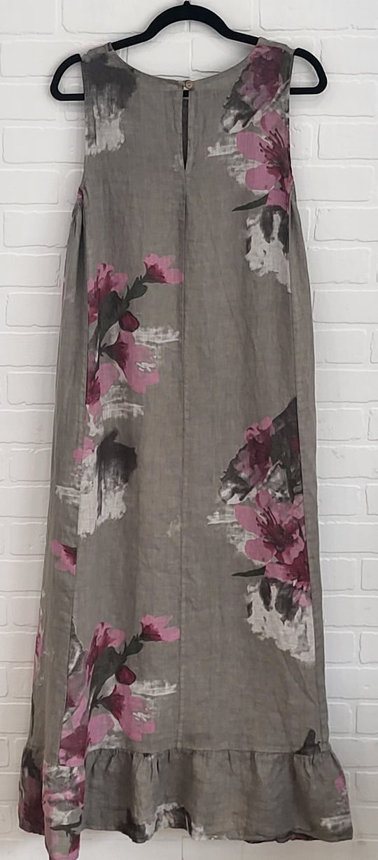 Sleeveless Cherry Blossom Linen  Dress