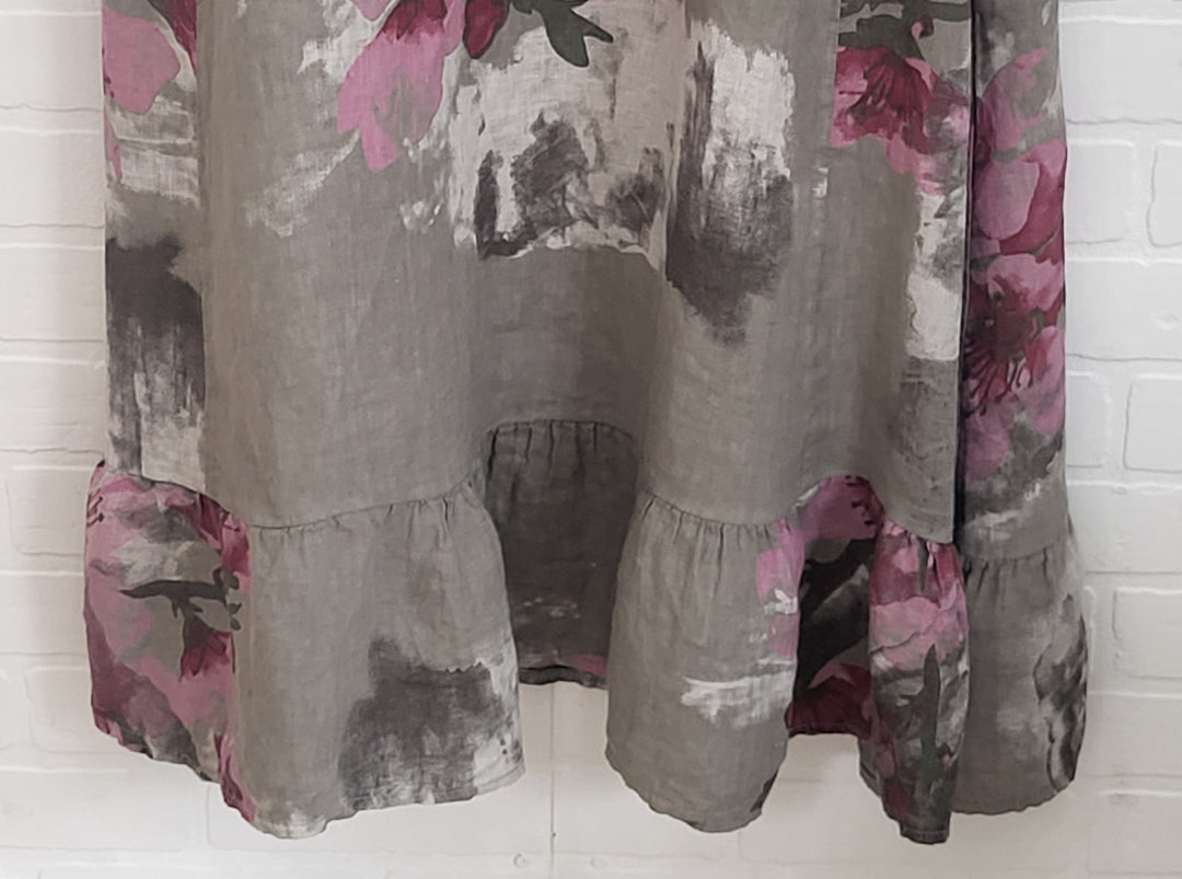 Sleeveless Cherry Blossom Linen  Dress