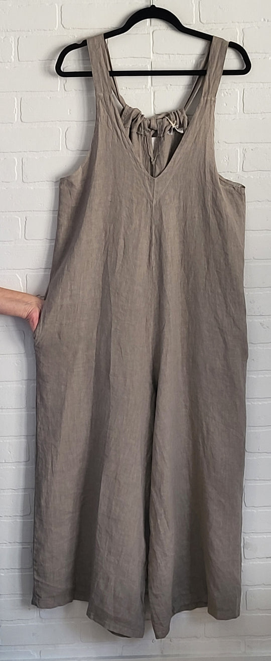 Tie-Back Linen Jumpsuit
