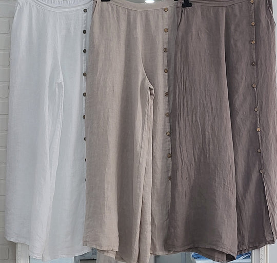 Santorini Linen Button Palazzo Pants