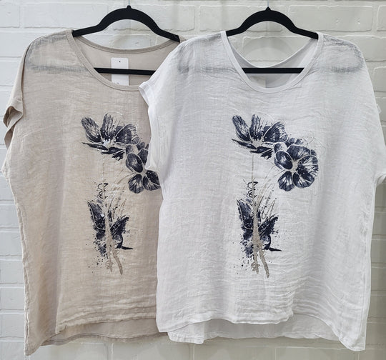 Wildflower Linen Blend Tee | Italian Cotton & Linen Top