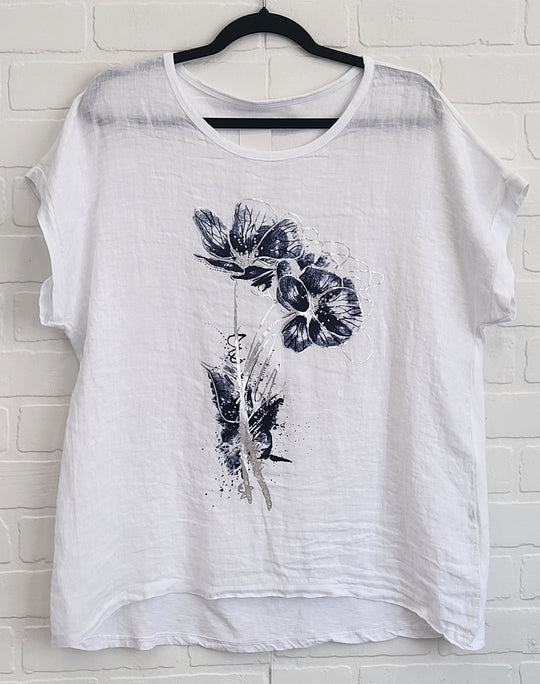 Wildflower Linen Blend Tee | Italian Cotton & Linen Top