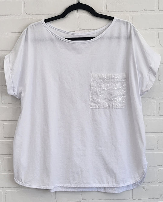 Milano Cotton Tee with Sequin Pocket